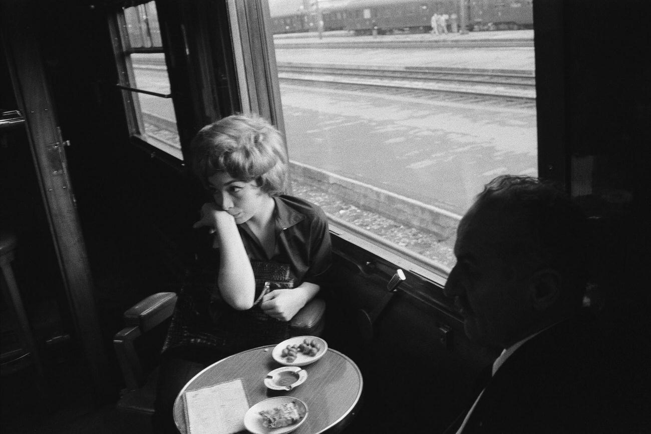 Juliette Greco in the train, 1950