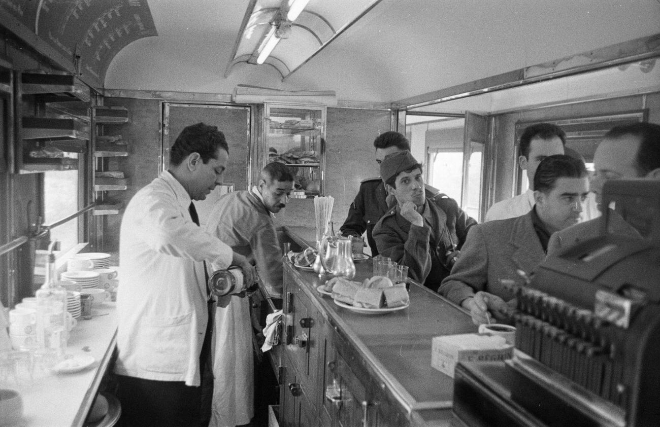 People on the adventure train. From Rabat to the Tunisian border, 1956