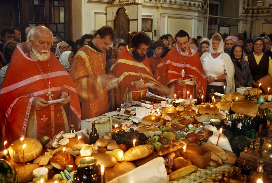 Odessa. Orthodox priests bless the food for Easter.