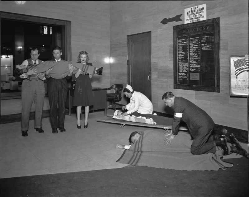 Air raid equipments and personnel at Potomac Electric Power Co. Building, 1941-45