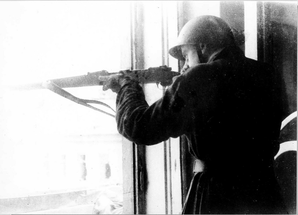 A Polish partisan in shooting position.