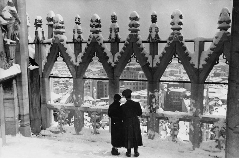 View from Cathedral in the winter, Milan, 1934.