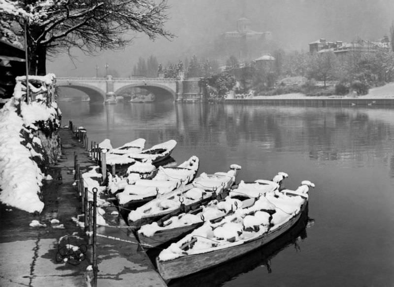 Turin under the snow, Piemonte, 1950.