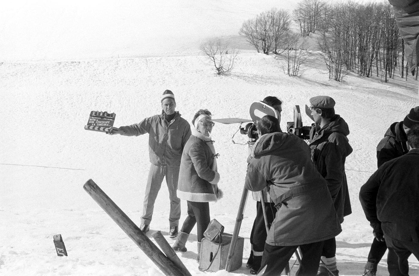 Italian director Lina Wertmuller (Arcangela Felice Assunta Wertmuller von Elgg Spanol von Braueich) preparing a scene on the set of Don't Sting the Mosquito. Italy, 1967