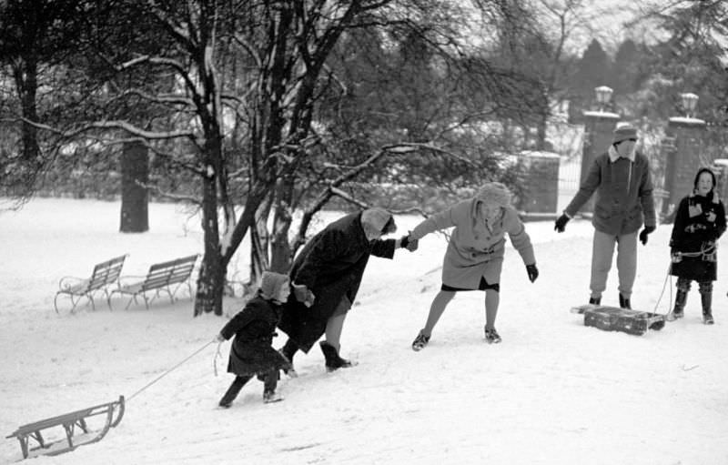 Children sledging at The Grove, Kenilworth Road, Coventry, 1963.