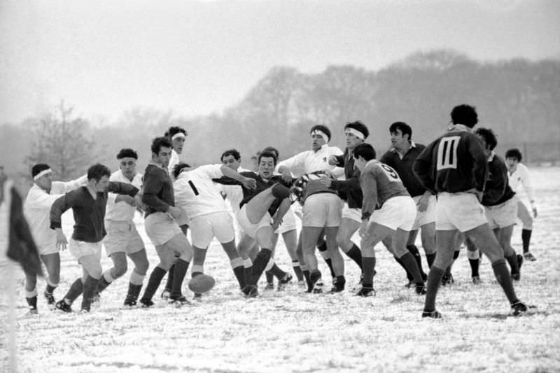 Rugby in the snow, 1969.