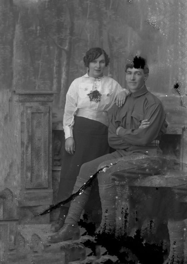 A soldier with a girl, WWI