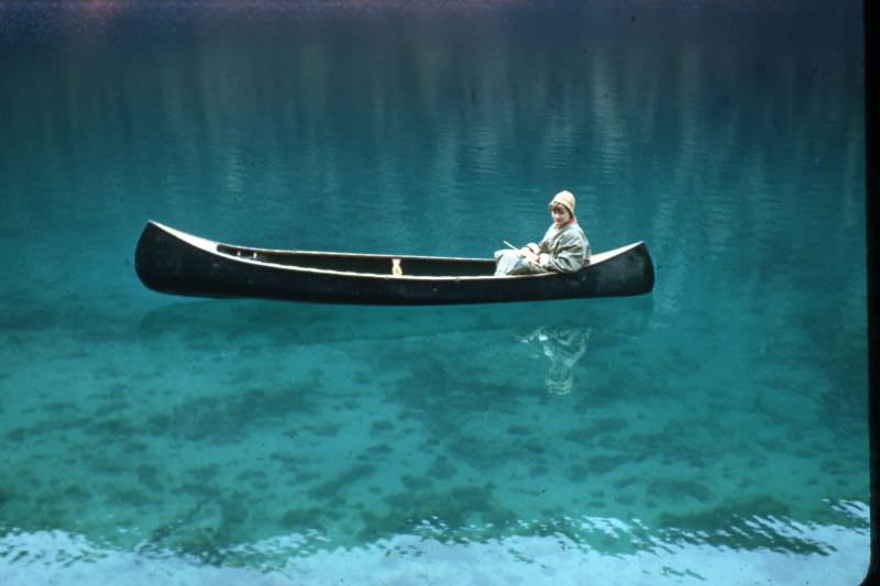 Arlene Smith, blue water canoeing, about 1953
