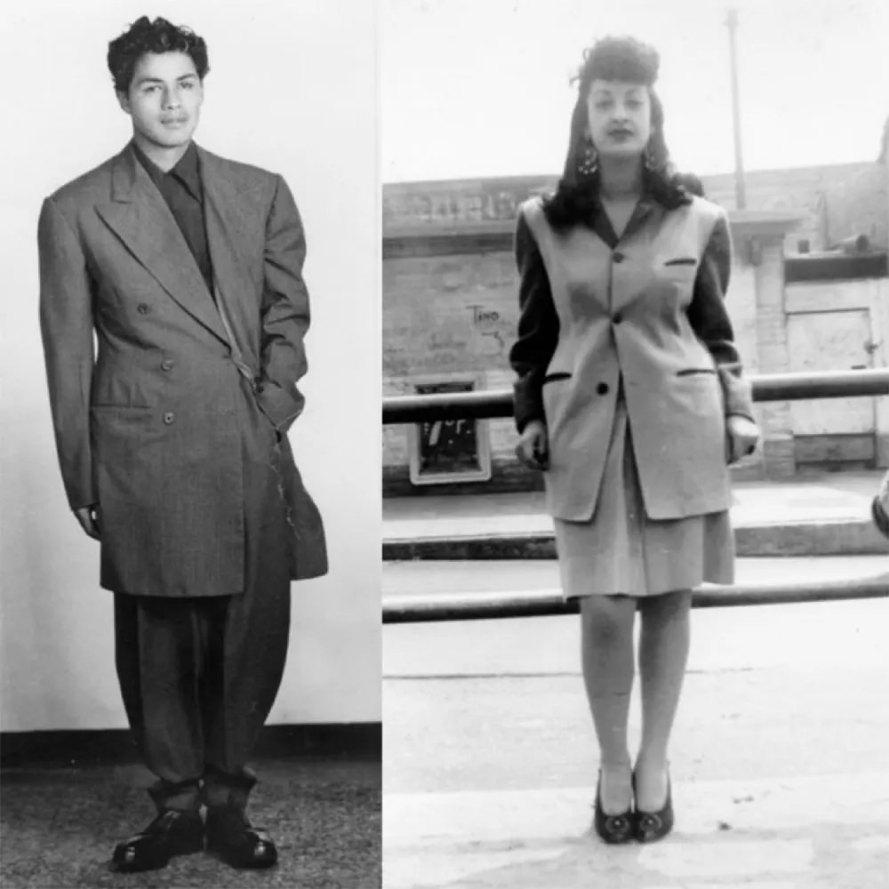 Mexican American youth in zoot suits. One newspaper referred to zoot suiters as gamin [neglected street child] dandies.