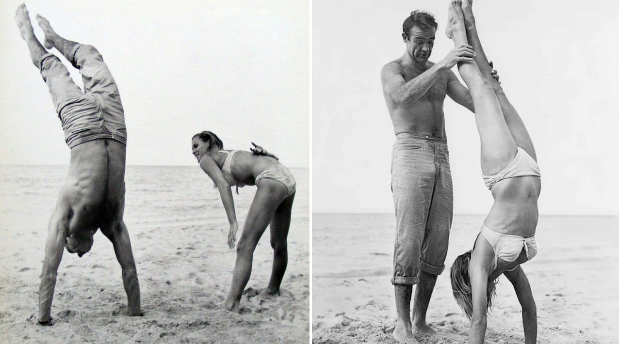 A HandsOn Lesson Sean Connery Helps Ursula Andress Perfect a Handstand