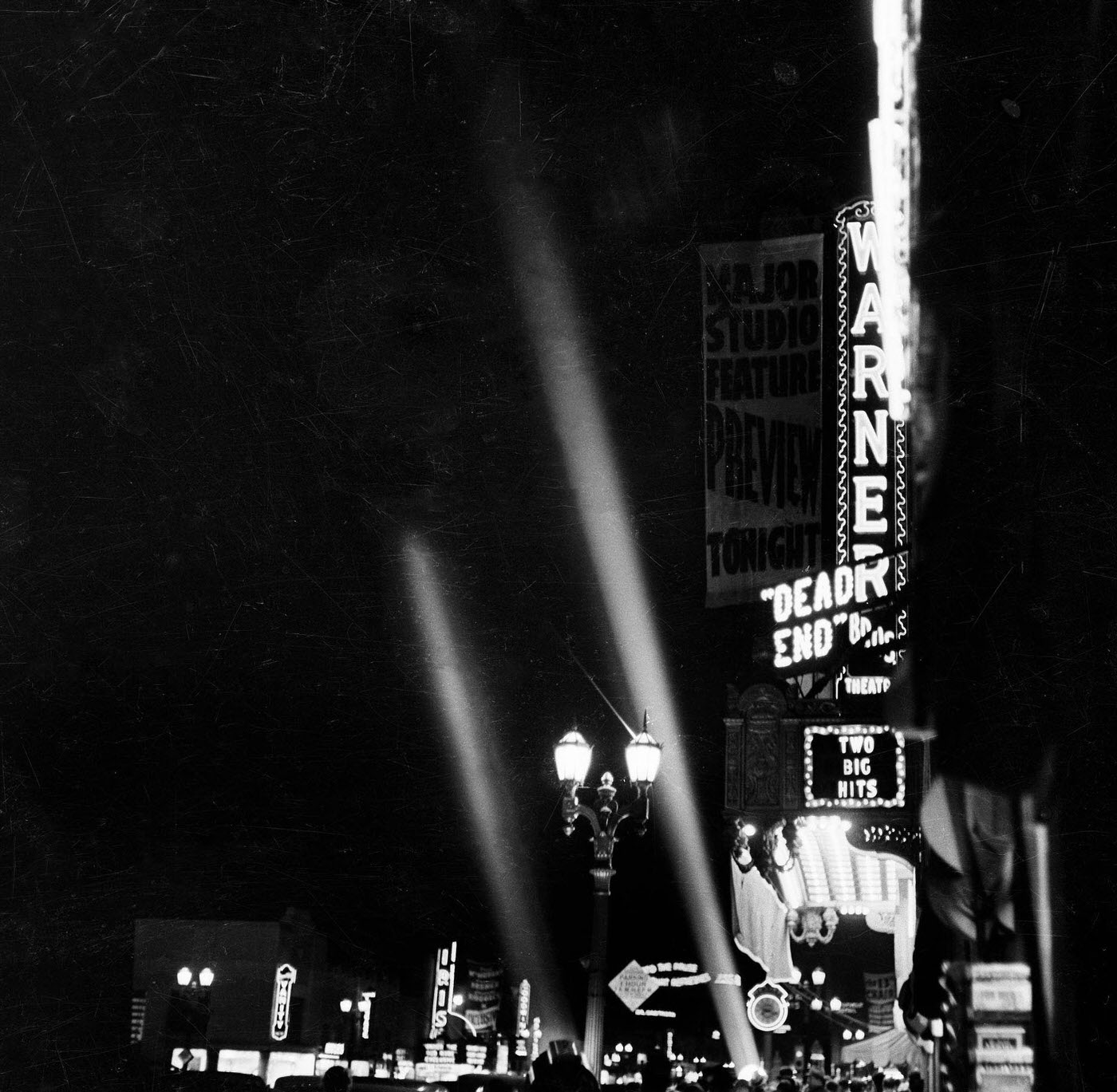 A night view down Hollywood Boulevard in Los Angeles, California, 1937.