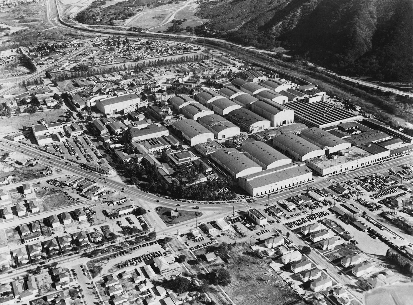 Aerial view of Warner Brothers Studios - undated.