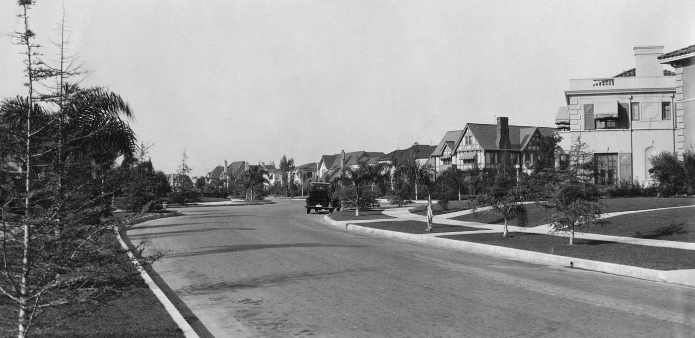 A suburban boulevard in the Wilshire district of Los Angeles, California, 1930.
