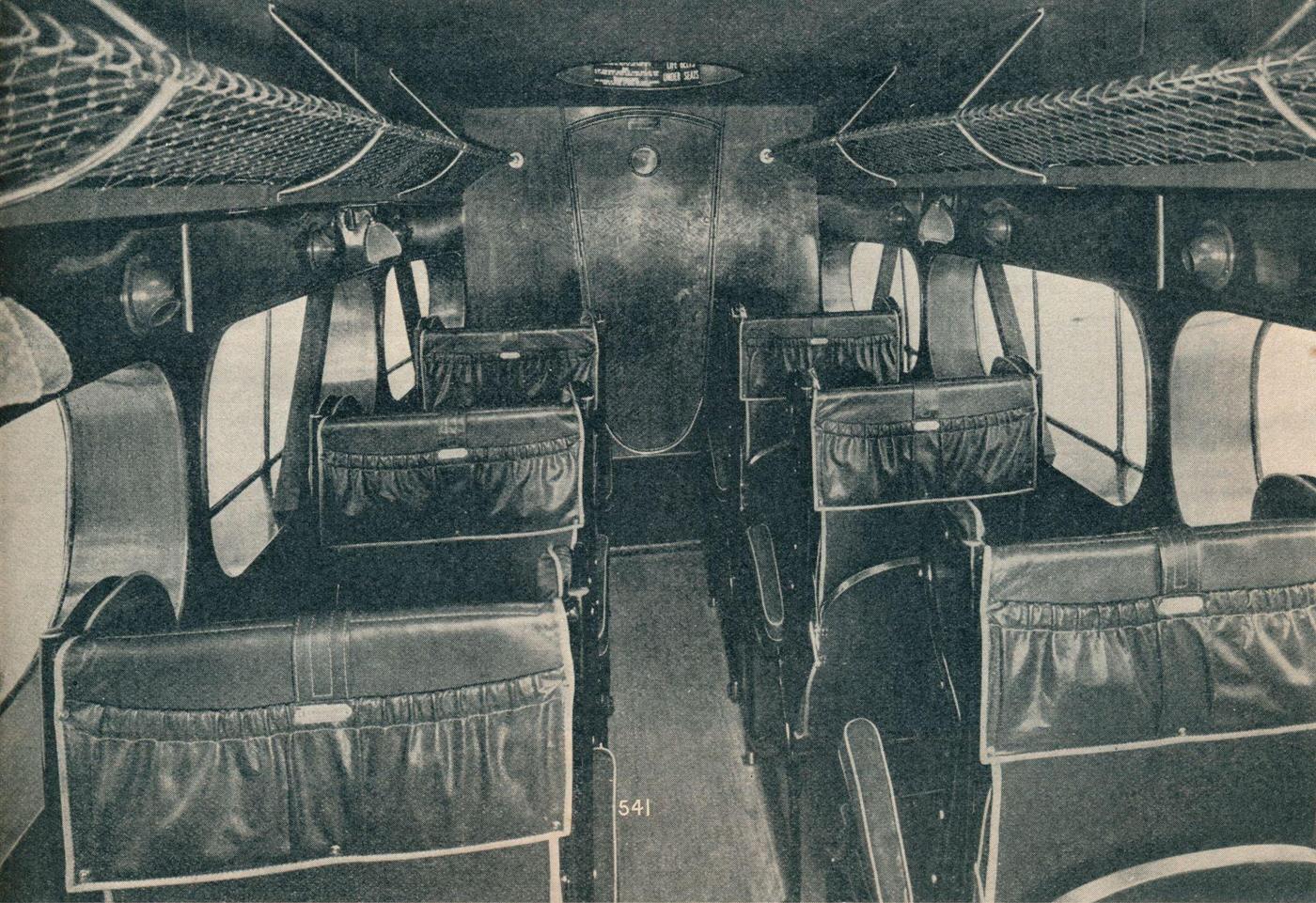 Cabin of a De Havilland DH86B biplane, 1934.