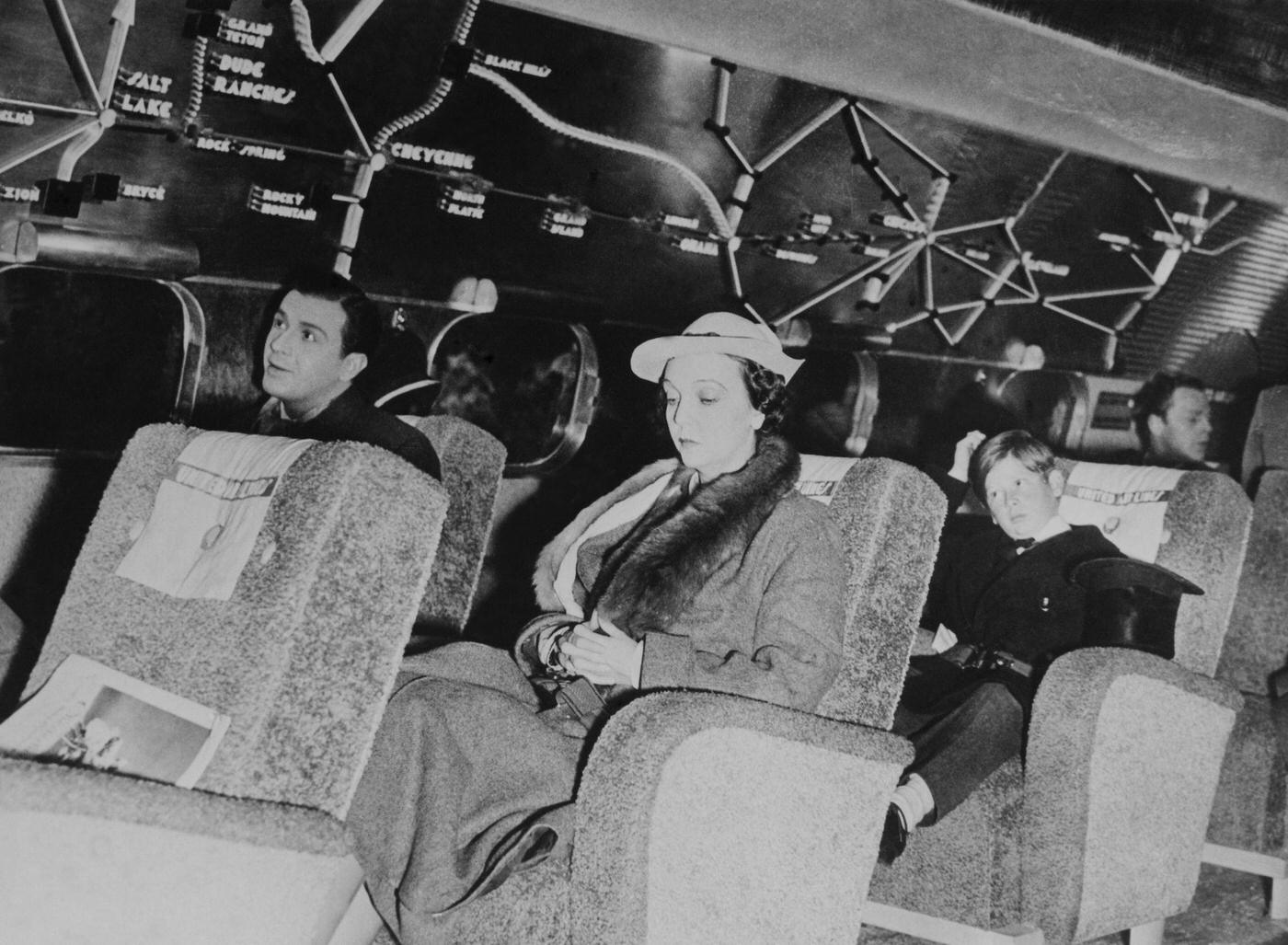 Interior of the commercial aircraft of the future in a cinema studio in hollywood on february 1936