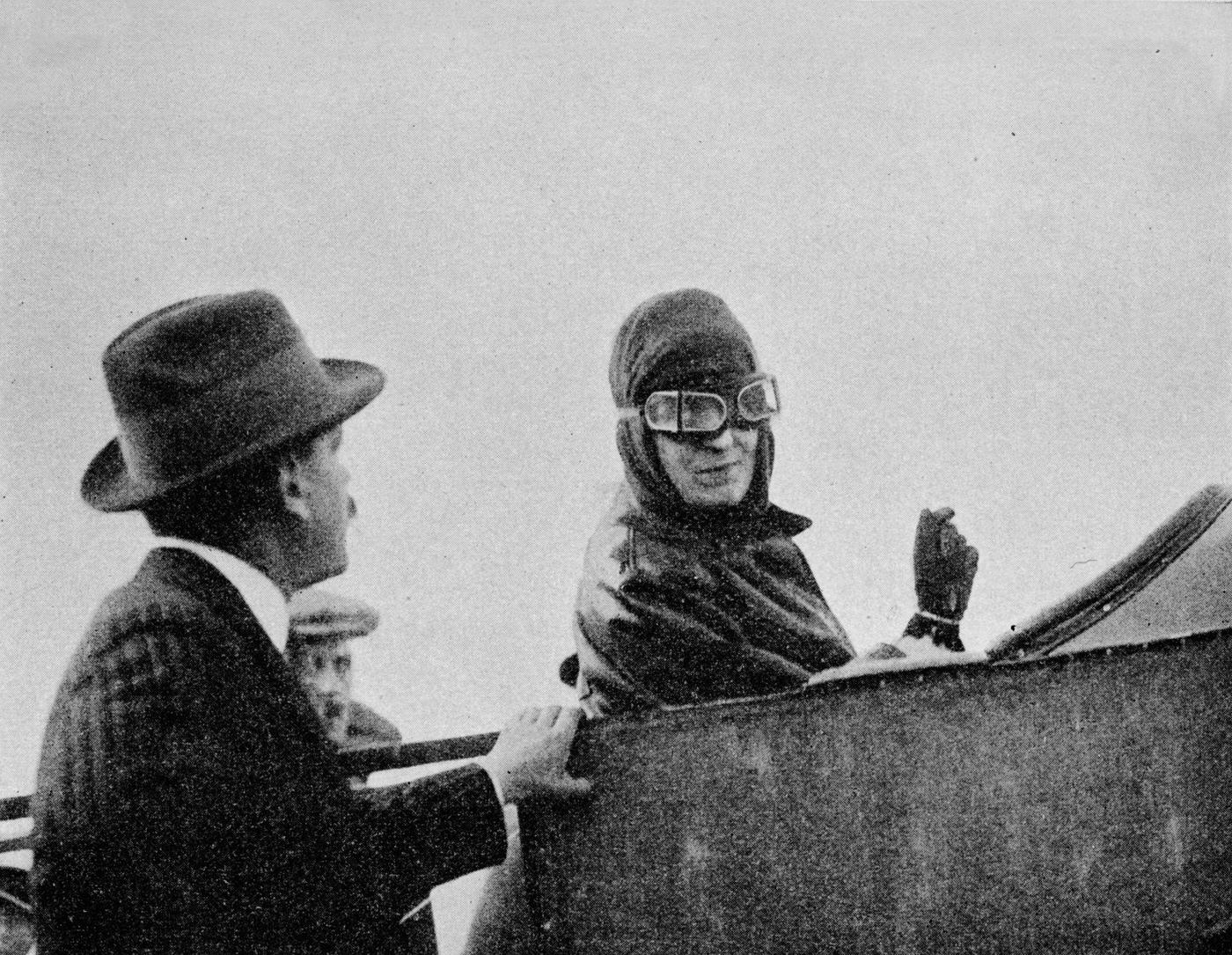 Miss Trehawke-Davies in the passenger's seat of one of her Bleriot monoplanes, 1913