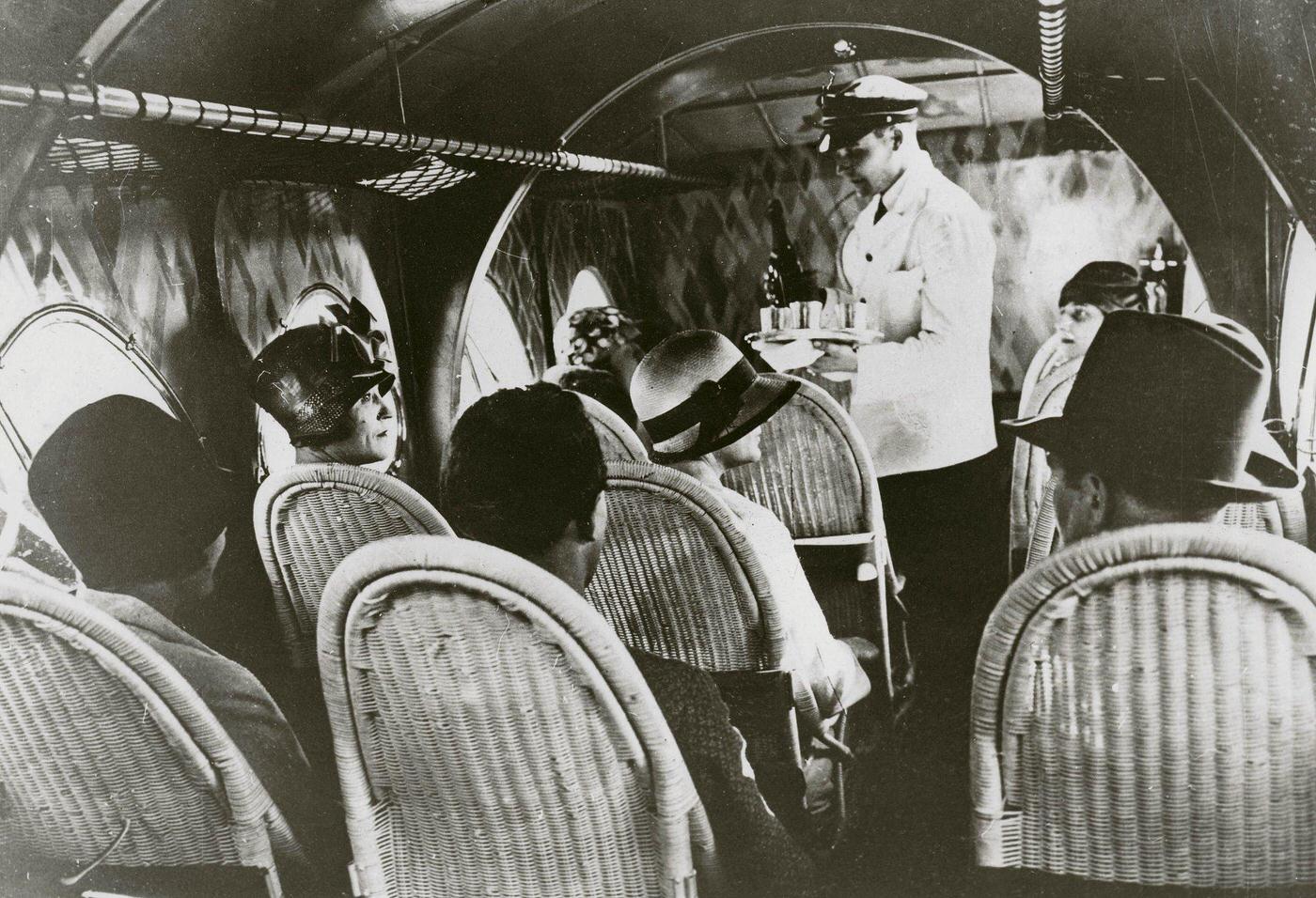 Passengers inside an aircraft, 1930
