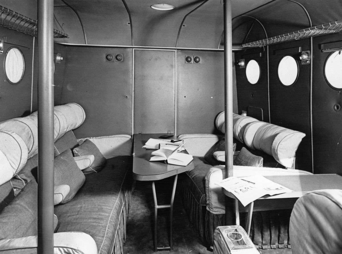 Day cabin of an Imperial Airways flying boat, most likely of the Short Empire class, in August 1936.