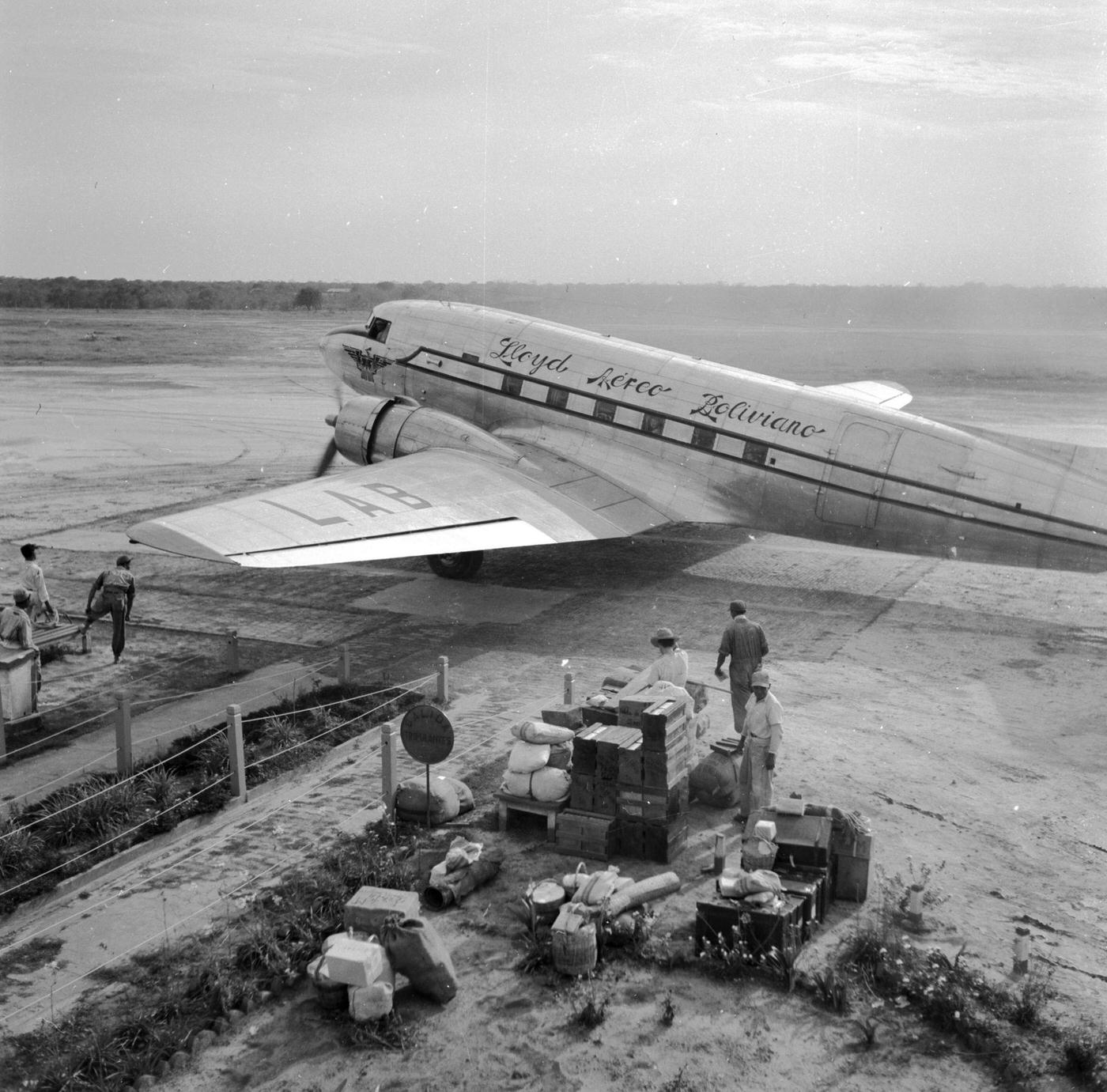 A Panagraoperated passenger plane takes off from Cochabamba, Bolivia in 1955.