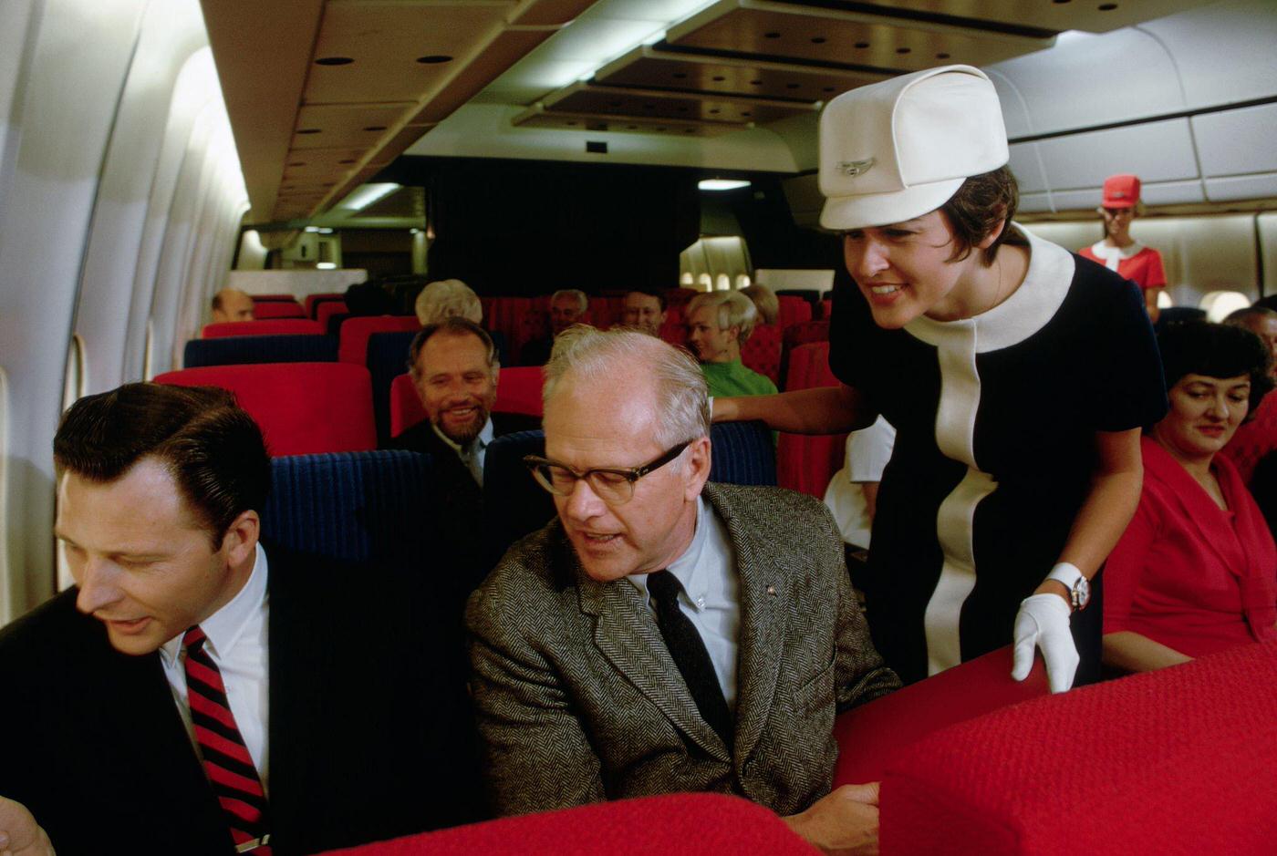 Passengers aboard an airplane.