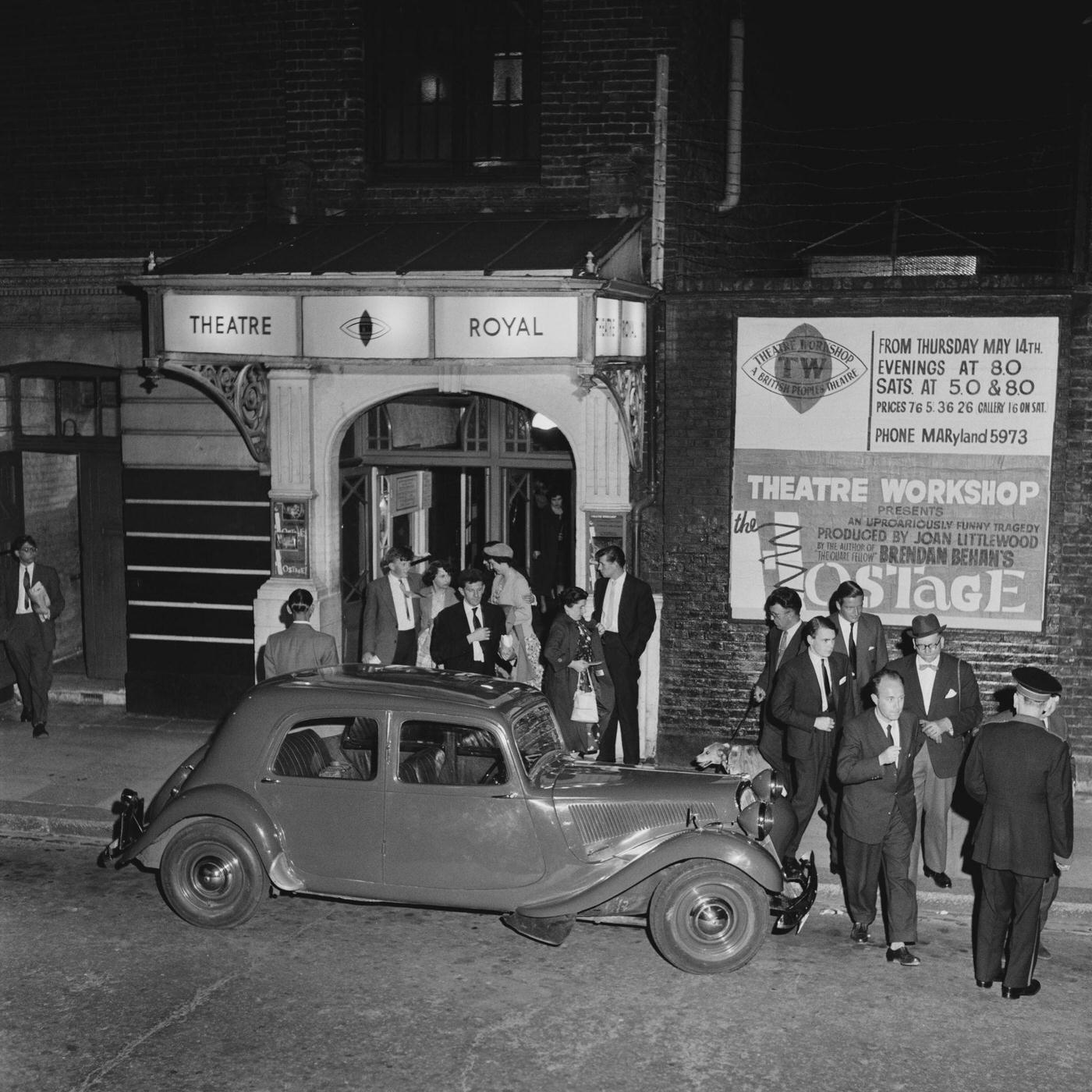 The audience of "The Hostage" at the Theatre Royal Stratford East in London, 1959.