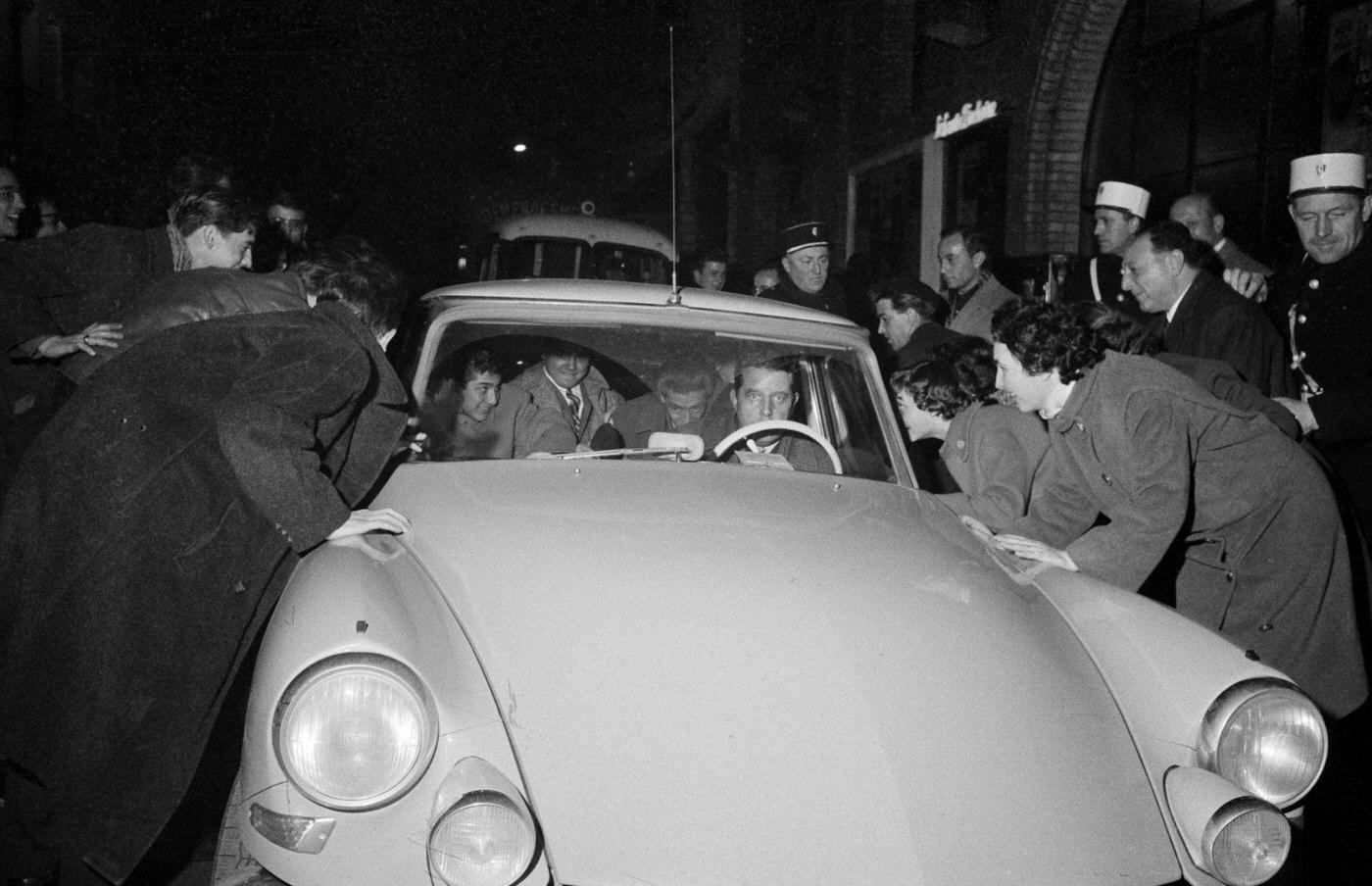 Singer Paul Anka, 17, getting into a Citroën DS outside Olympia in Paris in 1958.