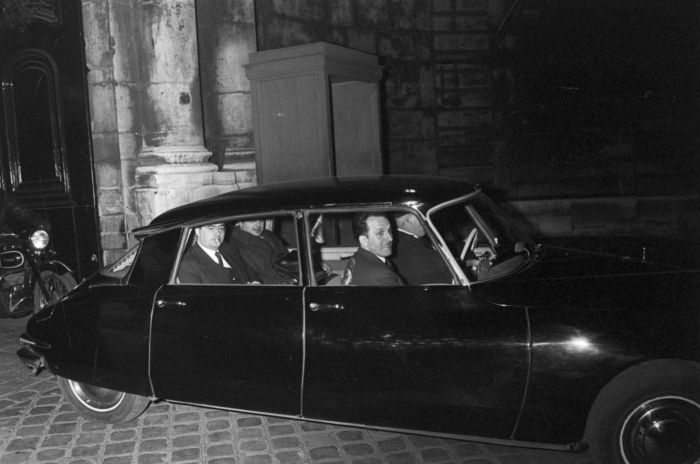 Felix Gaillard, the Prime Minister of France, in a Citroën DS in Paris, 1958.