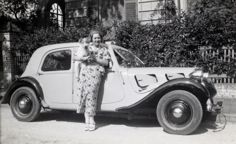 Lady with dog and Citroën 11 CV, 1935