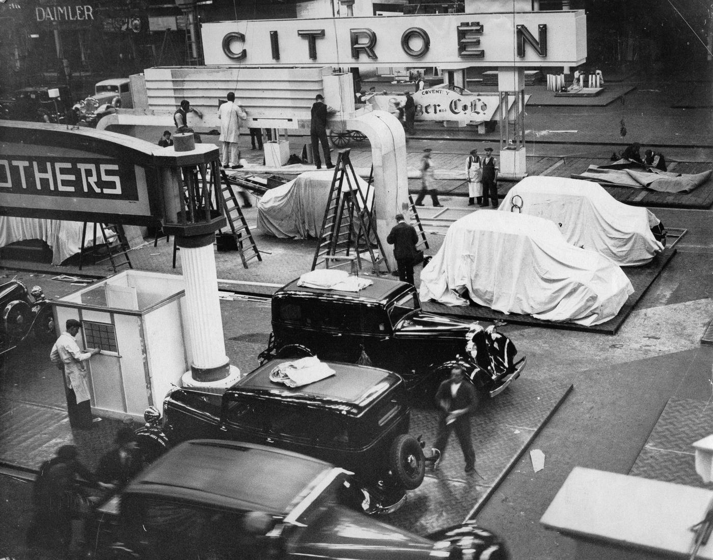 Last Preparations for Olympia Motorshow, London, 1933.