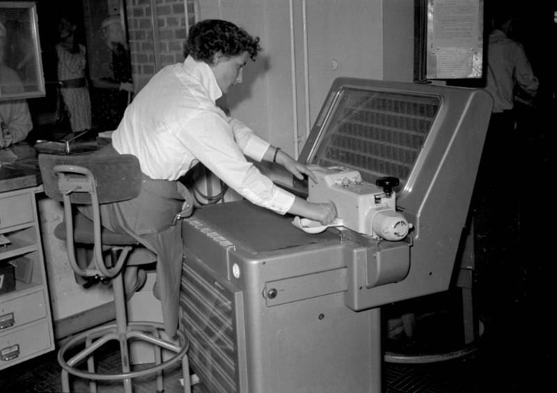 AEG ticket printer at the counter of Amsterdam Centraal Station, July 1956