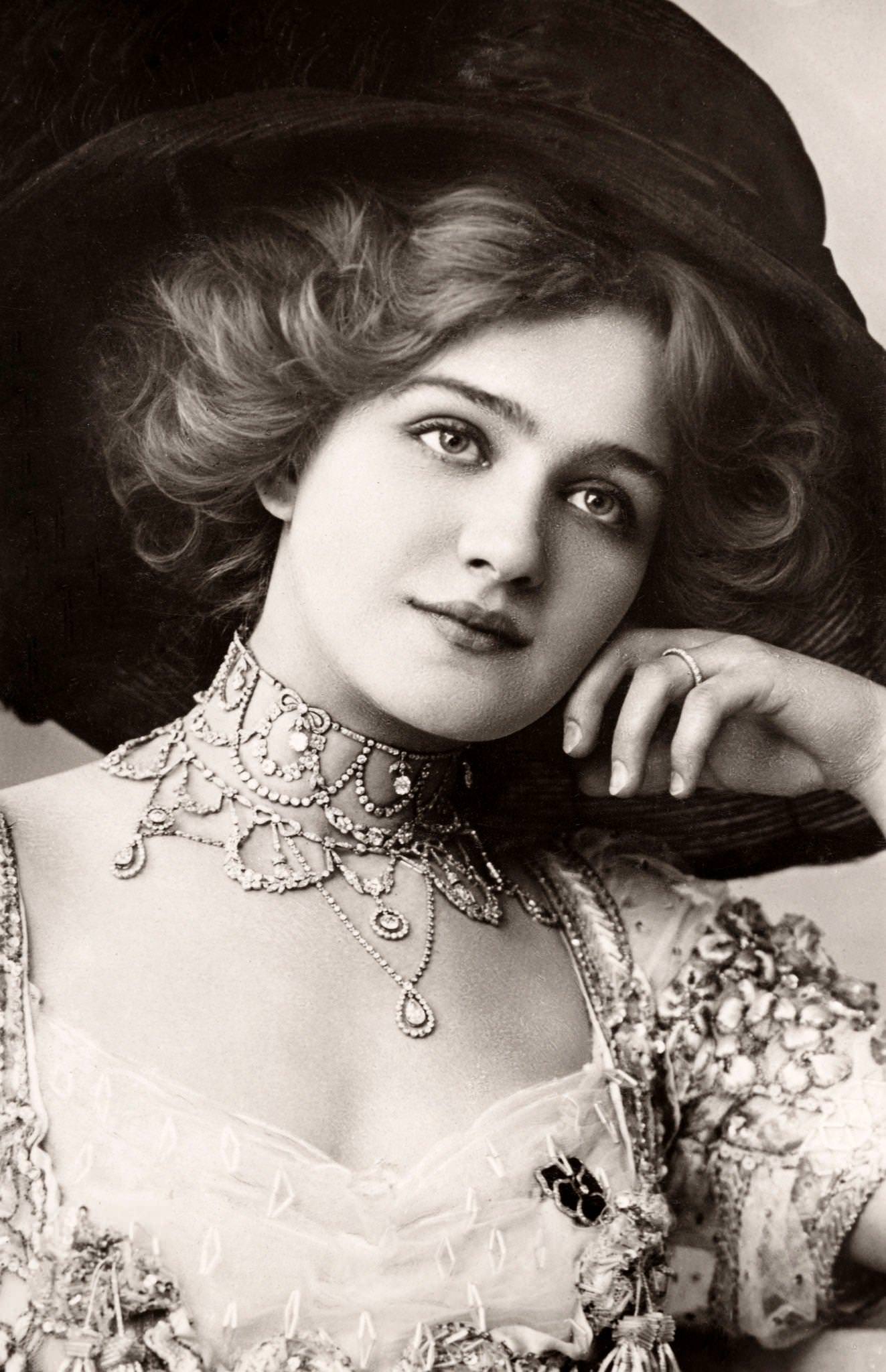 Lily Elsie, an English actress and singer, poses elegantly for the camera