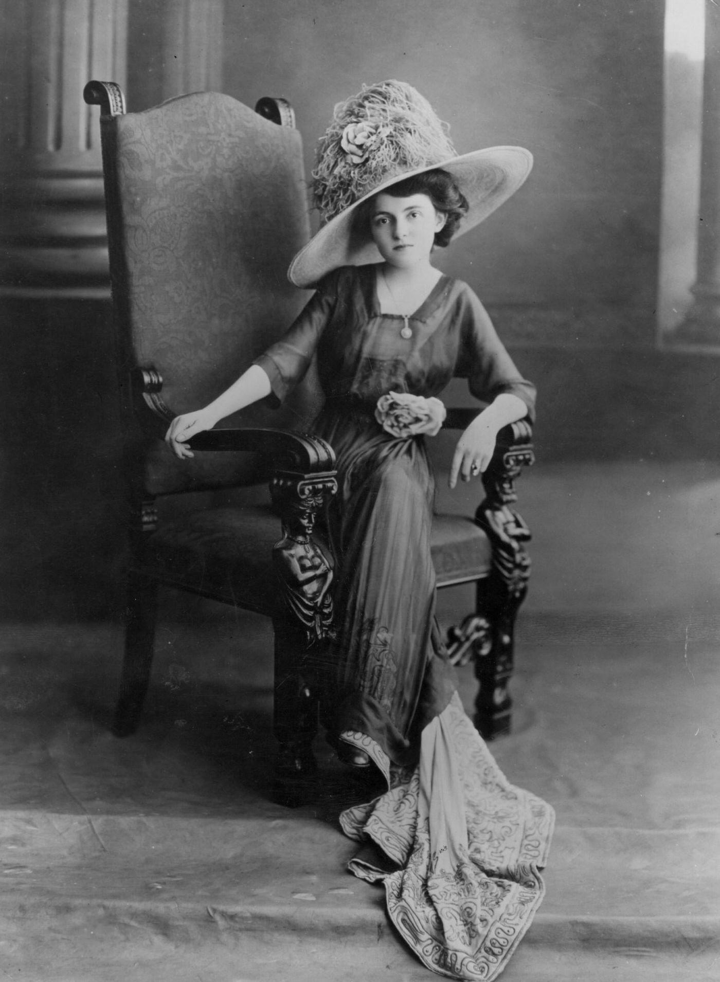 Lily Elsie, an English actress and singer, poses elegantly for the camera
