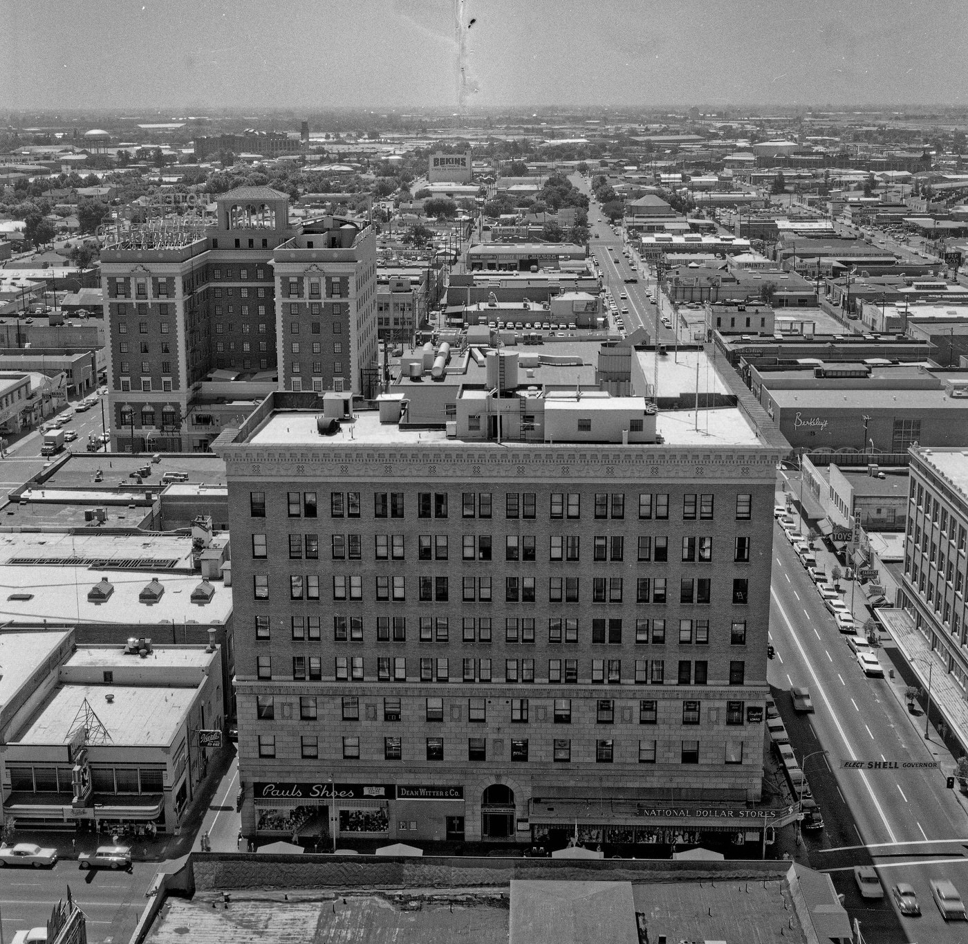 View southeast from the top of the Security Bank Building, downtown Fresno, California.