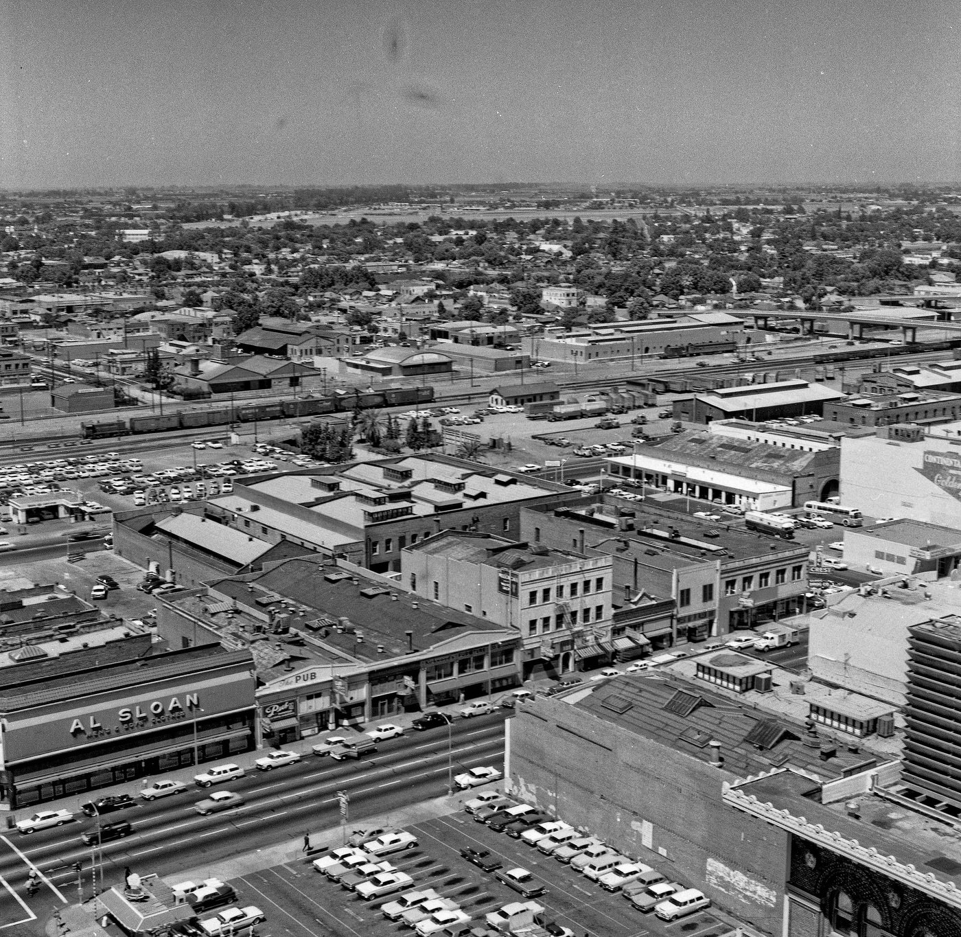 View west from the top of the Security Bank Building in downtown Fresno, California.