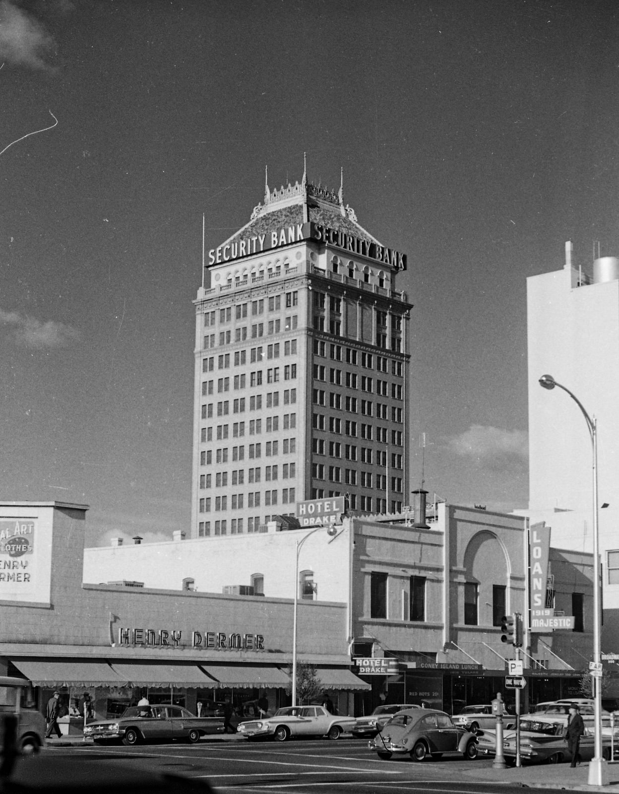 Looking north at the corner of Broadway & Tulare Streets in Fresno, California.