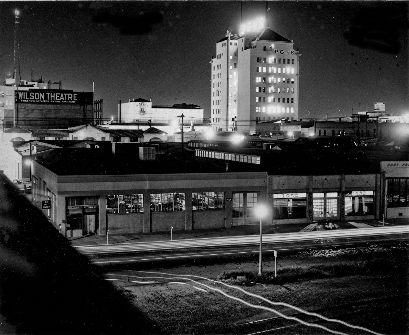 Night View from Stanislaus RR Overpass in about 1964