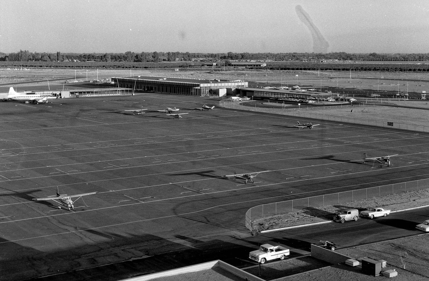 View south from the control tower at the new Fresno Air Terminal shortly after its completion in 1962.