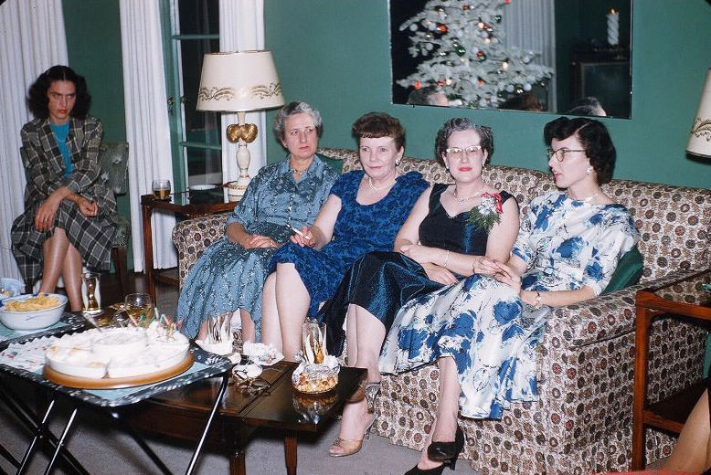 Snack time at the party. Last names are Keen, Warren, McCloskey, Harrison and Whited, 1950s