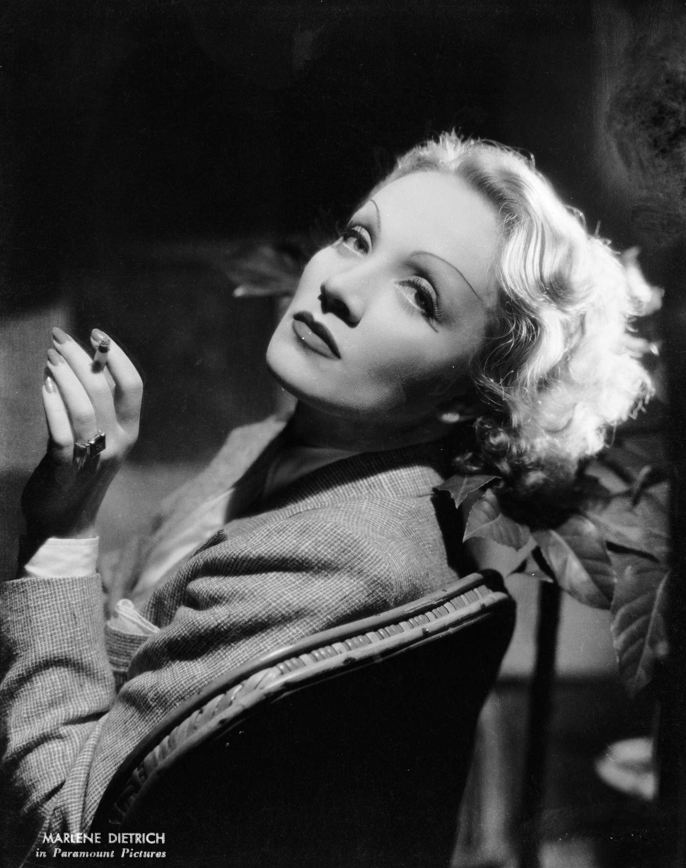 A portrait of Marlene Dietrich taken in 1935.