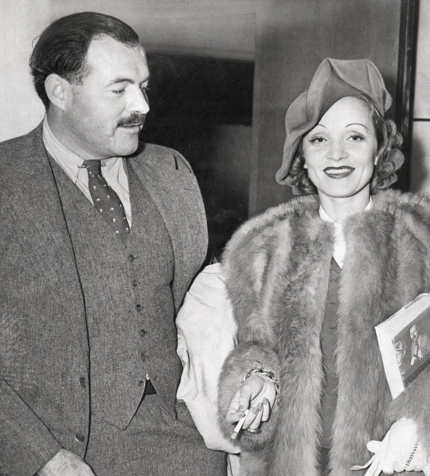Ernest Hemingway and Marlene Dietrich captured in a photograph together.