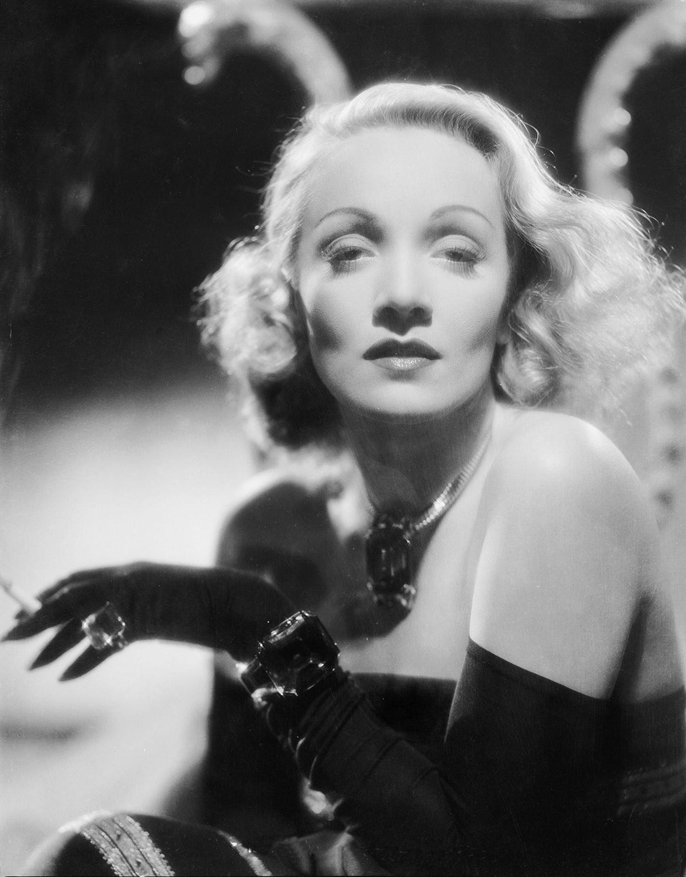 In the 1942 comedy 'The Lady is Willing,' Marlene Dietrich wears a matching set of ostentatious jewelry in the role of Elizabeth Madden.