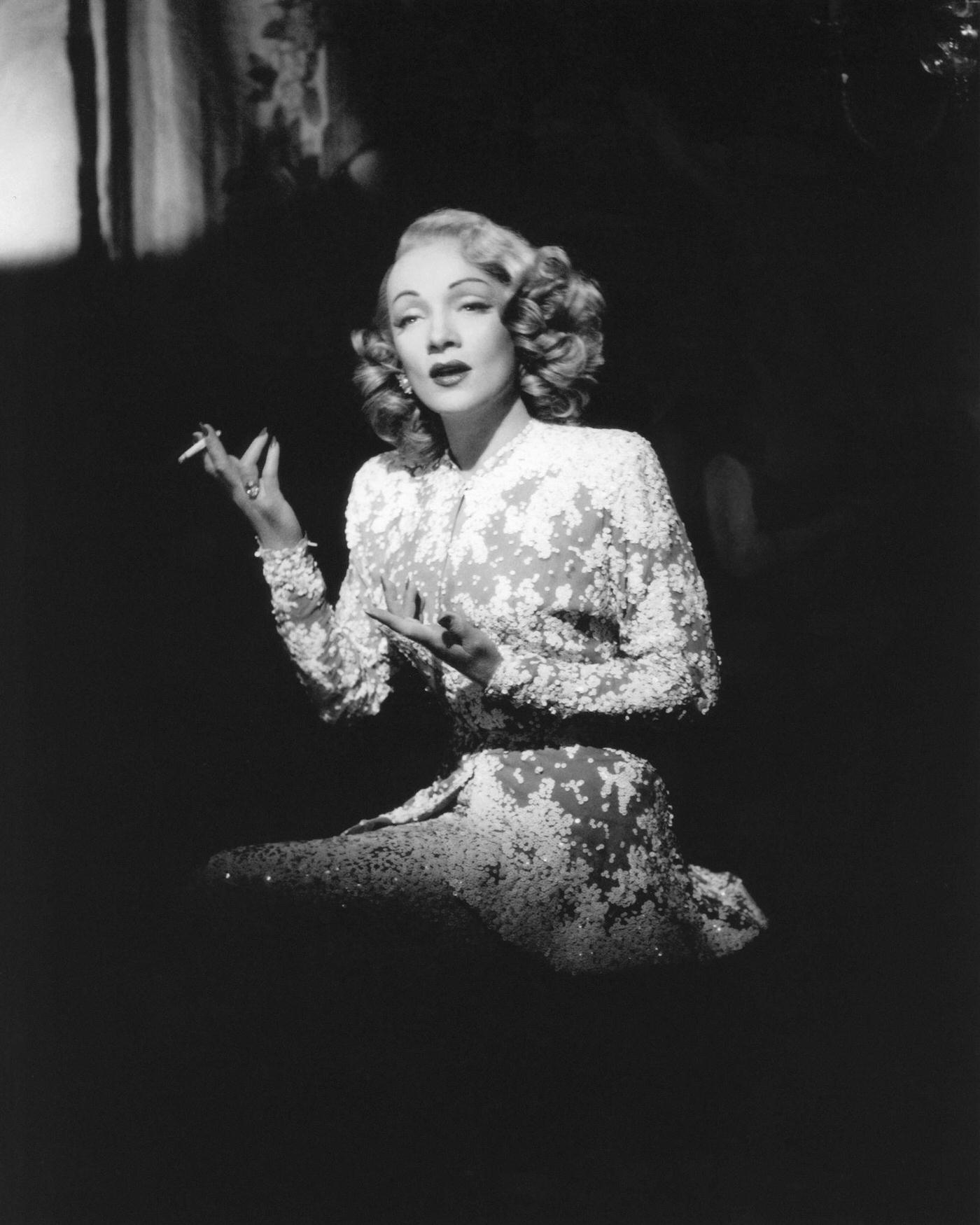 Marlene Dietrich is seen on the set of 'A Foreign Affair' in the 1940s.