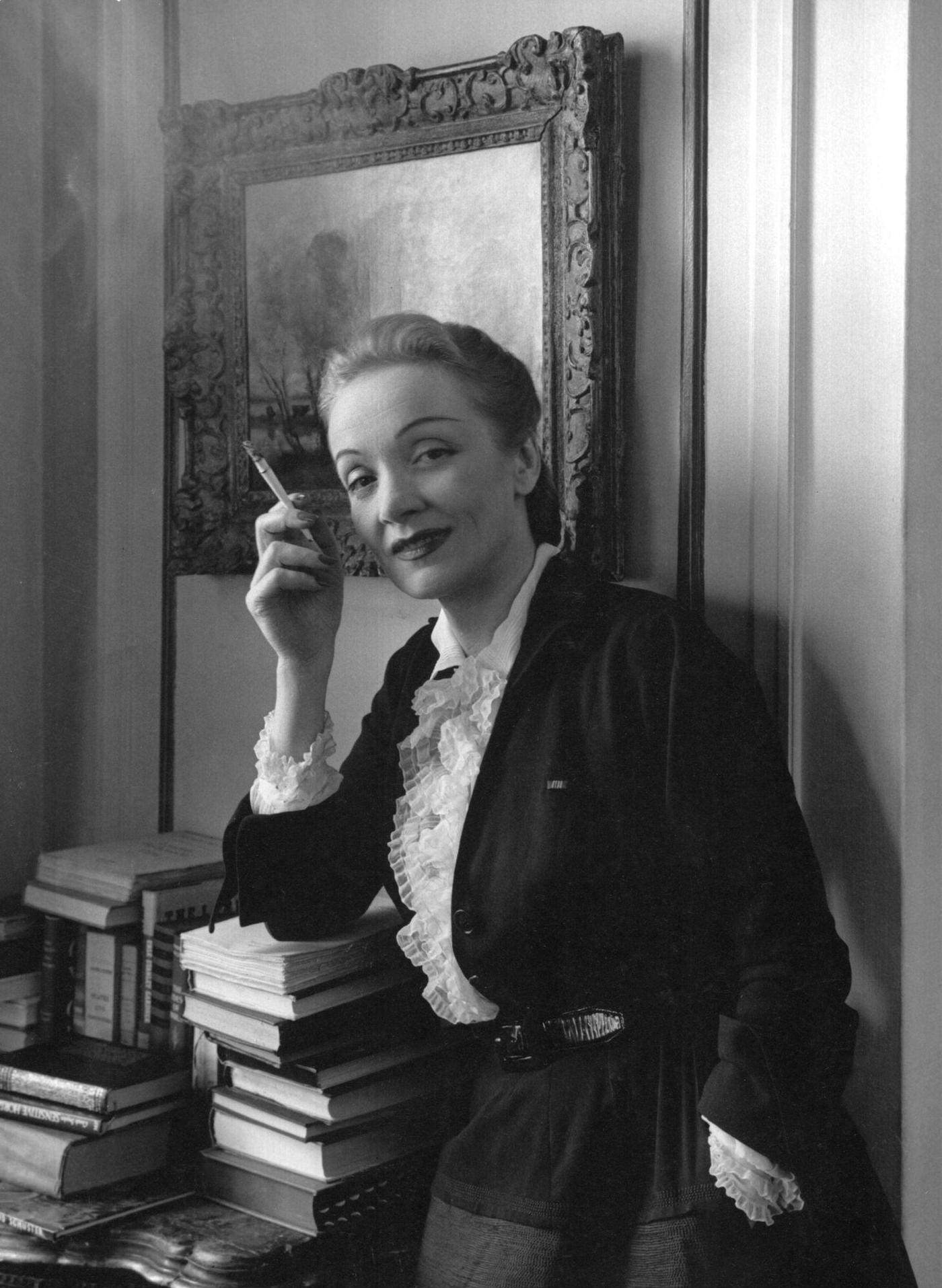A portrait of Marlene Dietrich taken in NYC in 1948.
