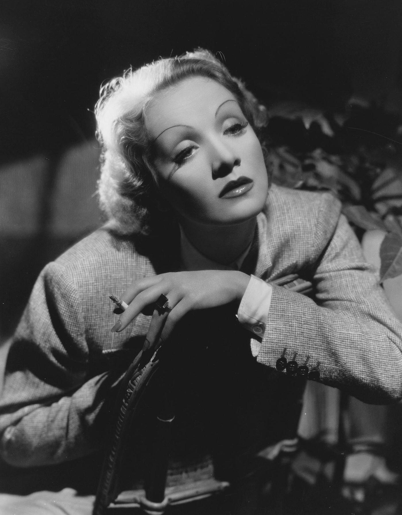 A portrait of actress Marlene Dietrich.