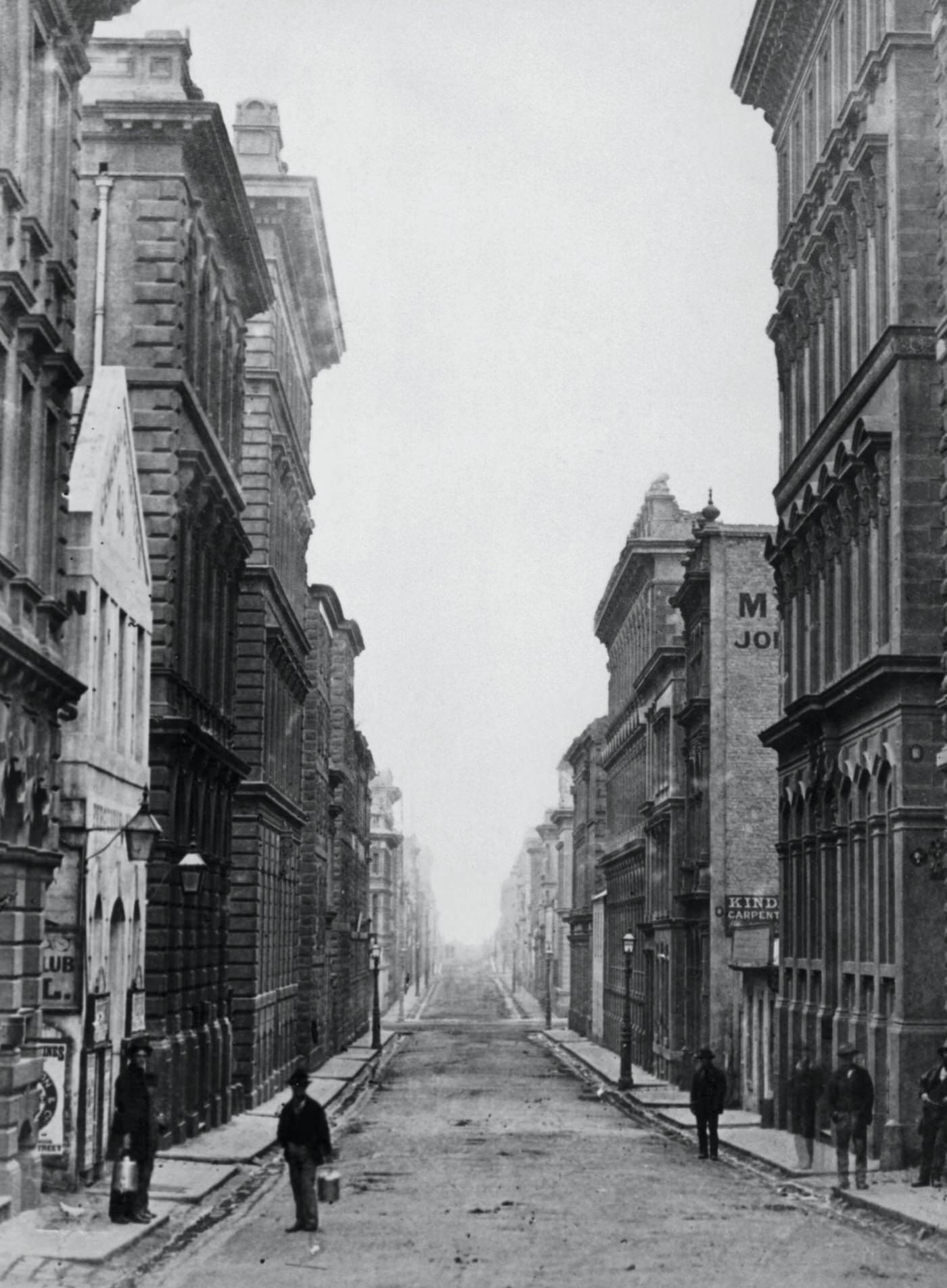 A view down Flinders Lane, Melbourne, Australia, 1880