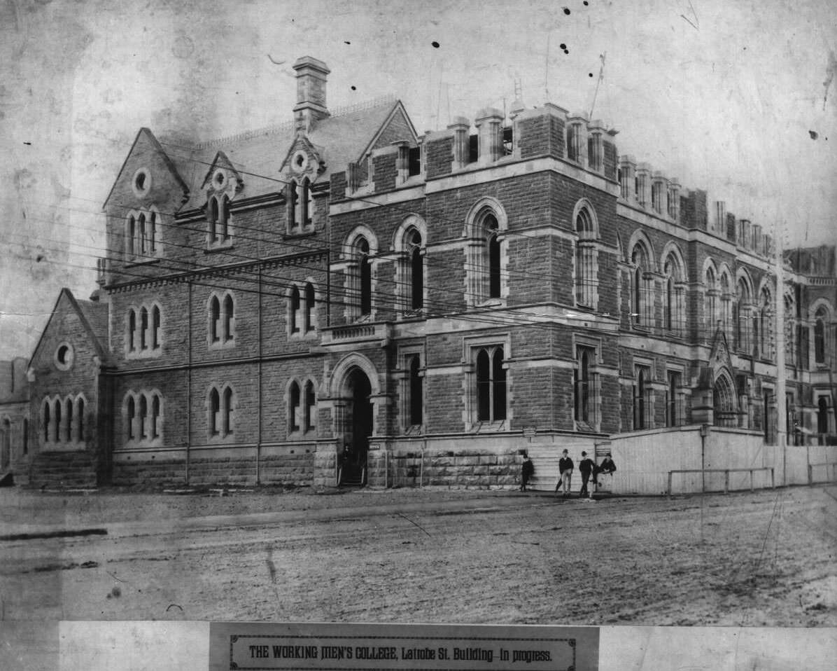 Construction of the Working Men's College of Melbourne in the 1880s