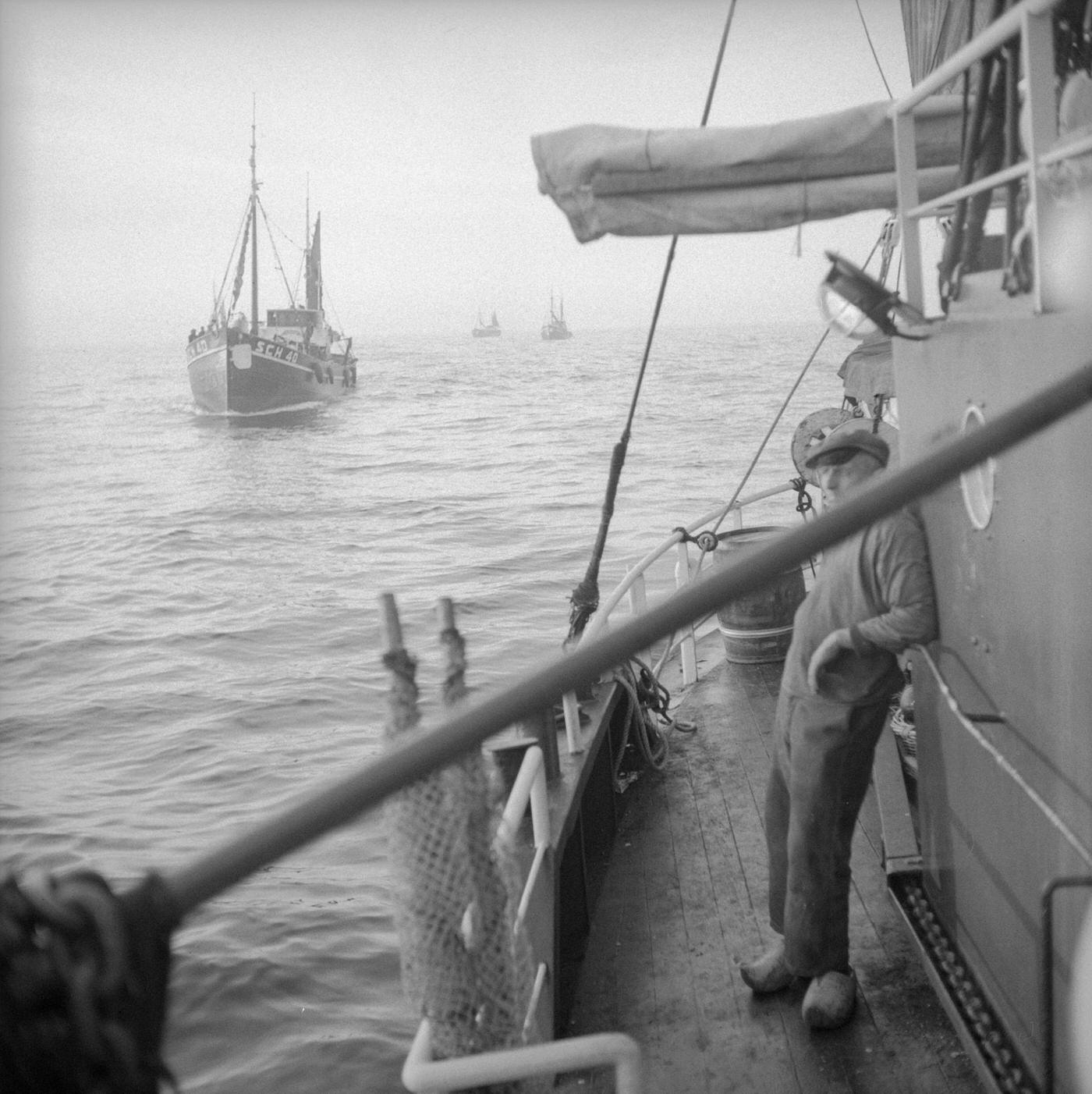 Dutch herring fishermen on the North Sea, 1954.