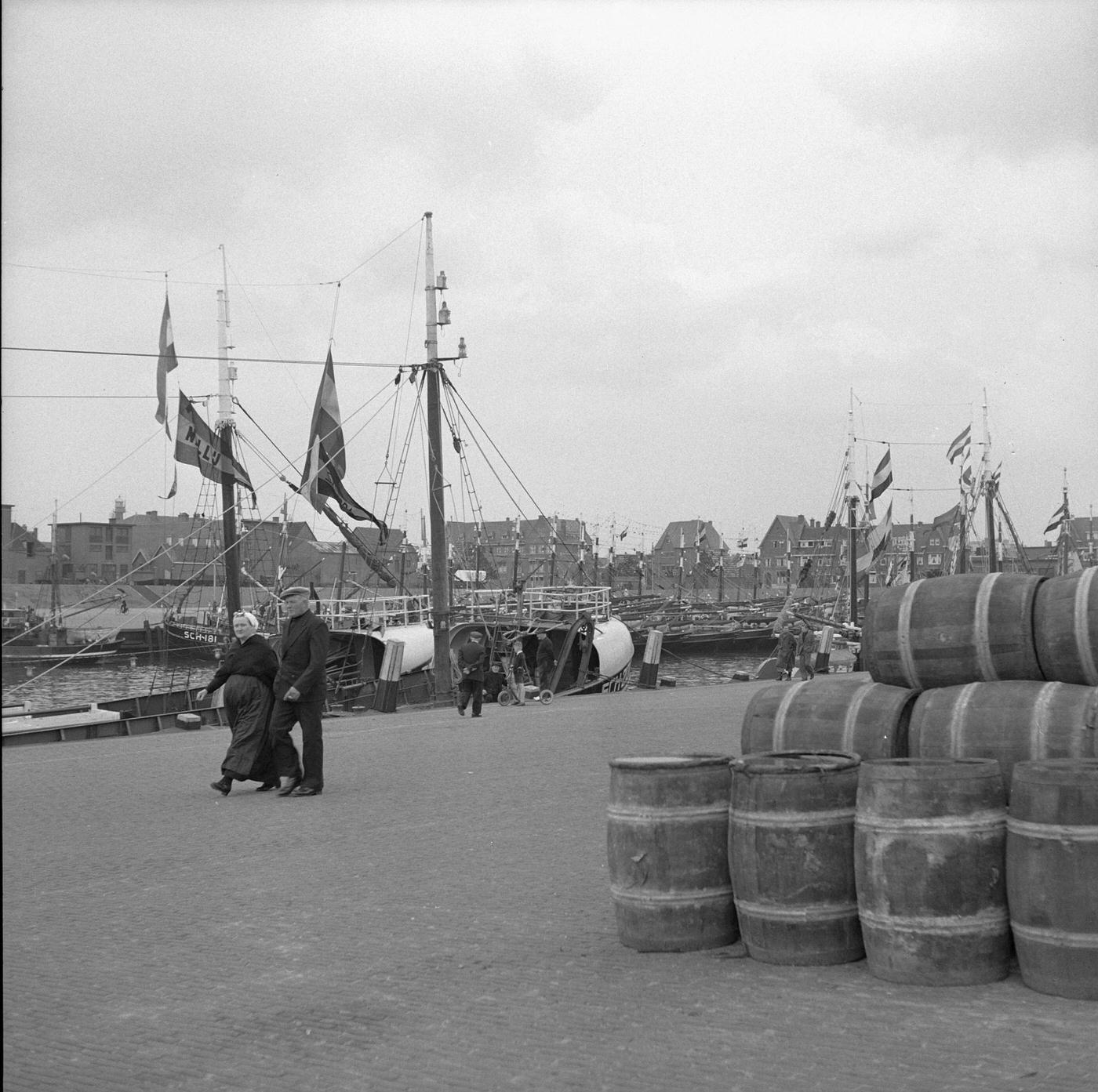 Fishing harbor of Scheveningen, the Netherlands, 1954.