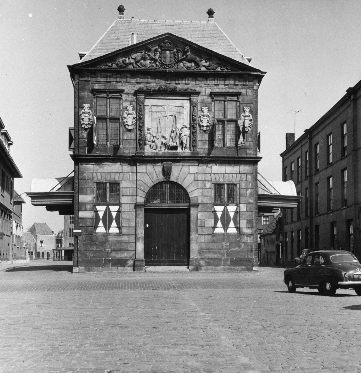 A weighing house for cheese in the Dutch town of Gouda, 1952