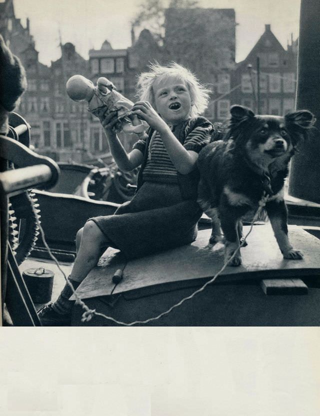 Child on houseboat, Amsterdam, 1957